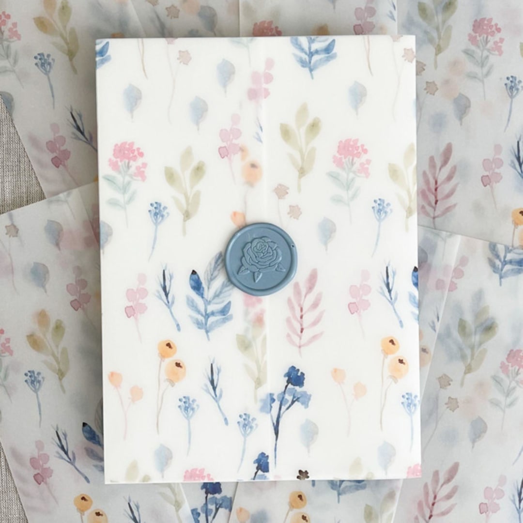 "Watercolor floral vellum wrap for 5x7 invitations | Set of 10" - Invitation Jackets and Overlays in multicolorassorted-colors by Maria Ferrer G.