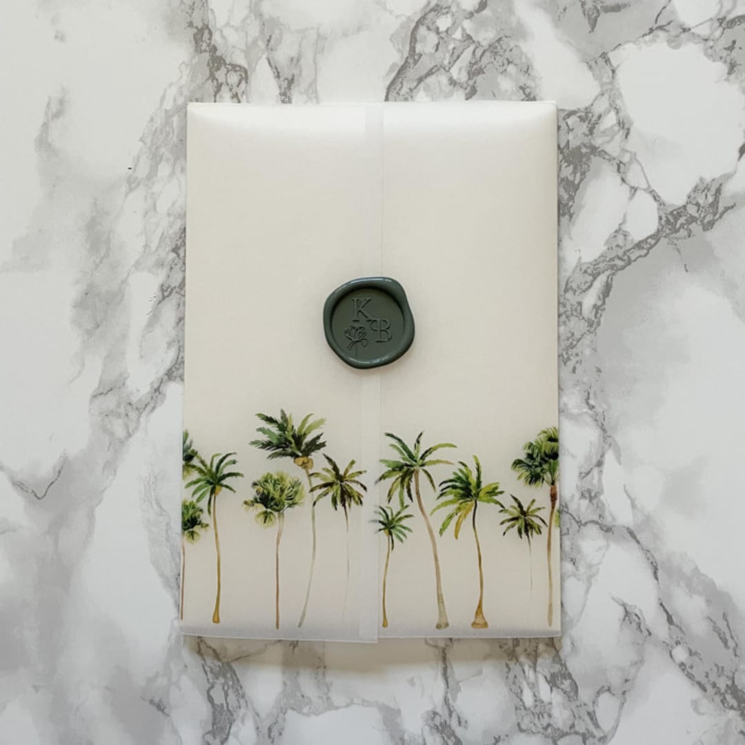 "Palm Tree Vellum Jacket for Wedding Invitations (10 Pack)" - Invitation Jackets and Overlays in green by Carley Zuercher
