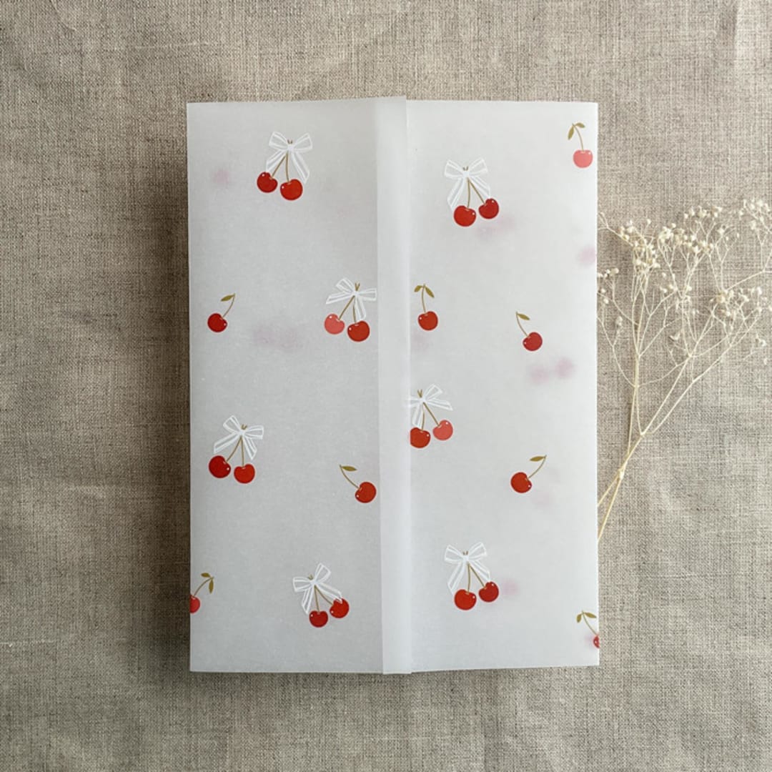 "Sweet cherries printed vellum wraps for 5x7 cards | pack of 10" - Invitation Jackets and Overlays in multicolorassorted-colors by Ivory Invitations