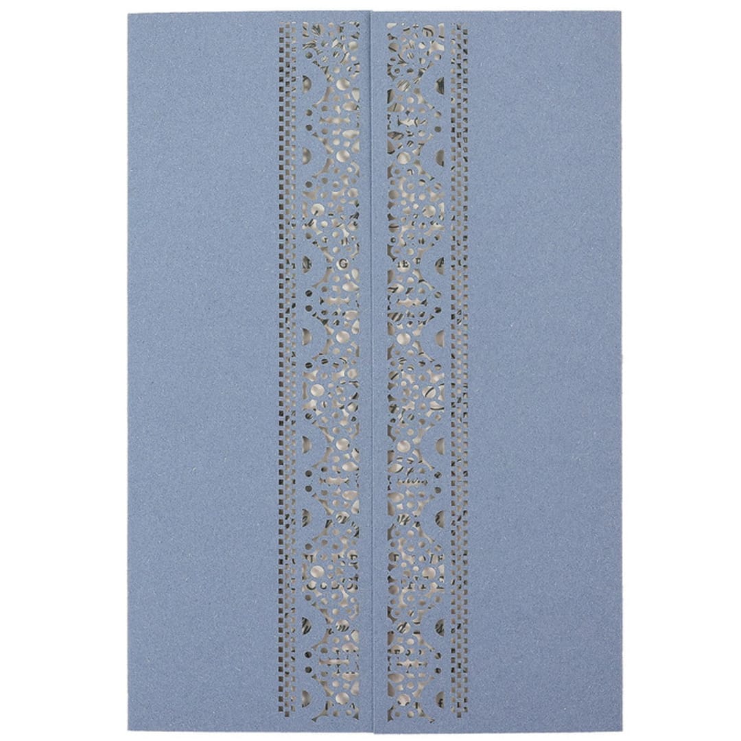 "Elegant Dusty Blue Laser Cut Invitation Cover for 5x7 Card | Set of 10 | Envelopes Included" - Invitation Jackets and Overlays in blue by Self Stationery