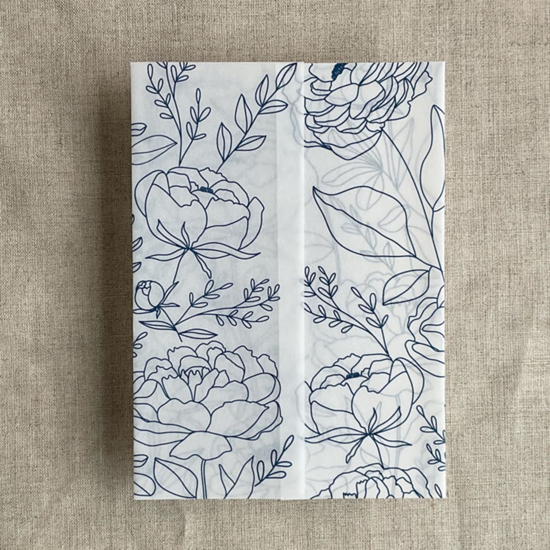 "Navy Minimalist boho peony greenery floral printed vellum wrap for 5x7 card  | pack of 10" - Invitation Jackets and Overlays in blue by Ivory Invitations