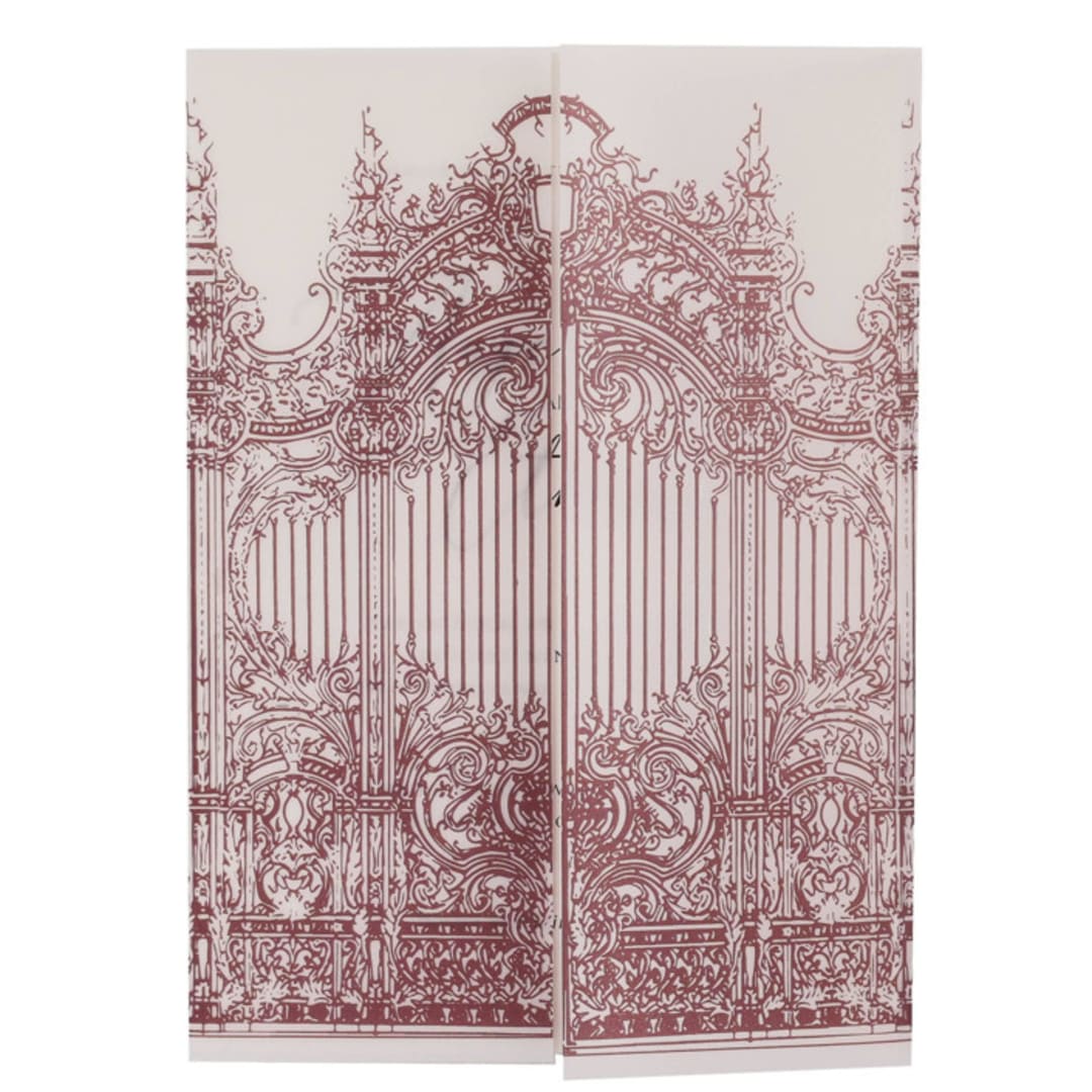 "Custom Baroque Gate Garden Design Wedding Vellum Jacket, Wine Print, Set of 10" - Invitation Jackets and Overlays in red by Self Stationery
