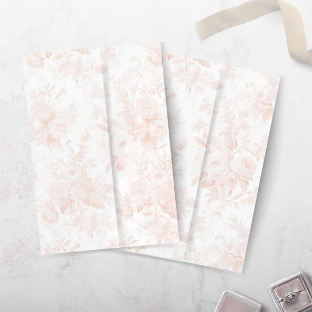 "Peach Vellum Wrap in French Toile Pattern for 5 x 7 Invitations and Cards" - Invitation Jackets and Overlays in beige by Caroline Russo