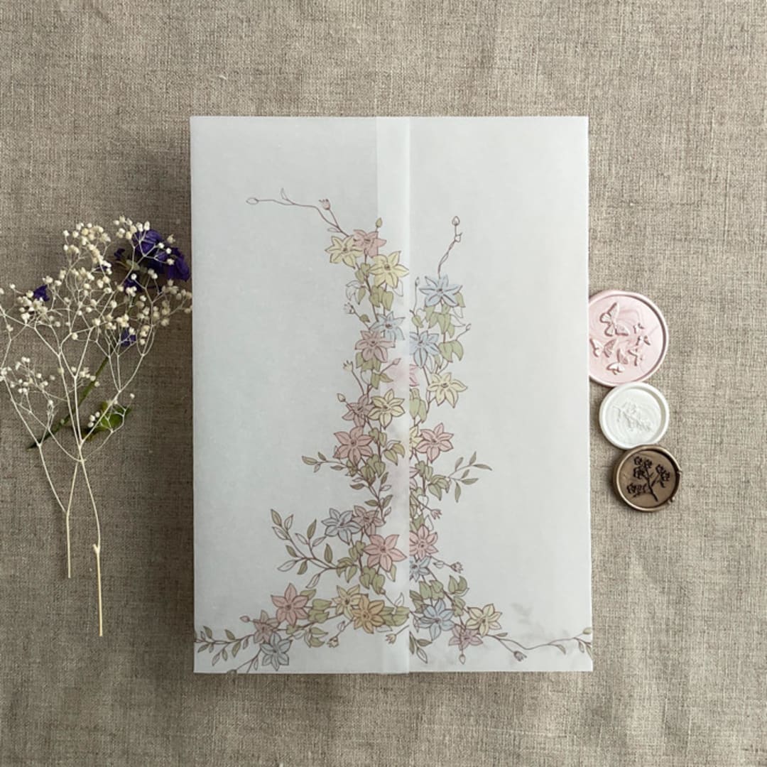 "Marianne's bouquet floral printed vellum wrap for 5x7 card  | pack of 10" - Invitation Jackets and Overlays in multicolorassorted-colors by Ivory Invitations