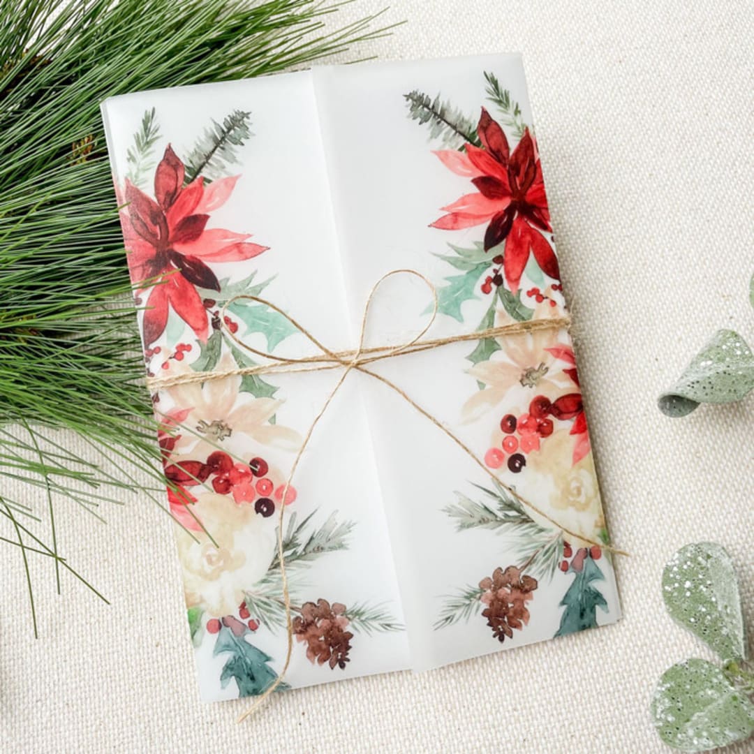 "Poinsettias Vellum Jackets | Set of 10" - Invitation Jackets and Overlays in multicolorassorted-colors by Megan Tendler
