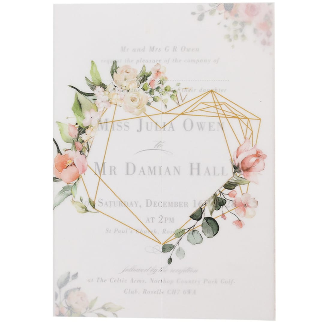 Floral Geometric Heart Vellum Wraps, Set of 10