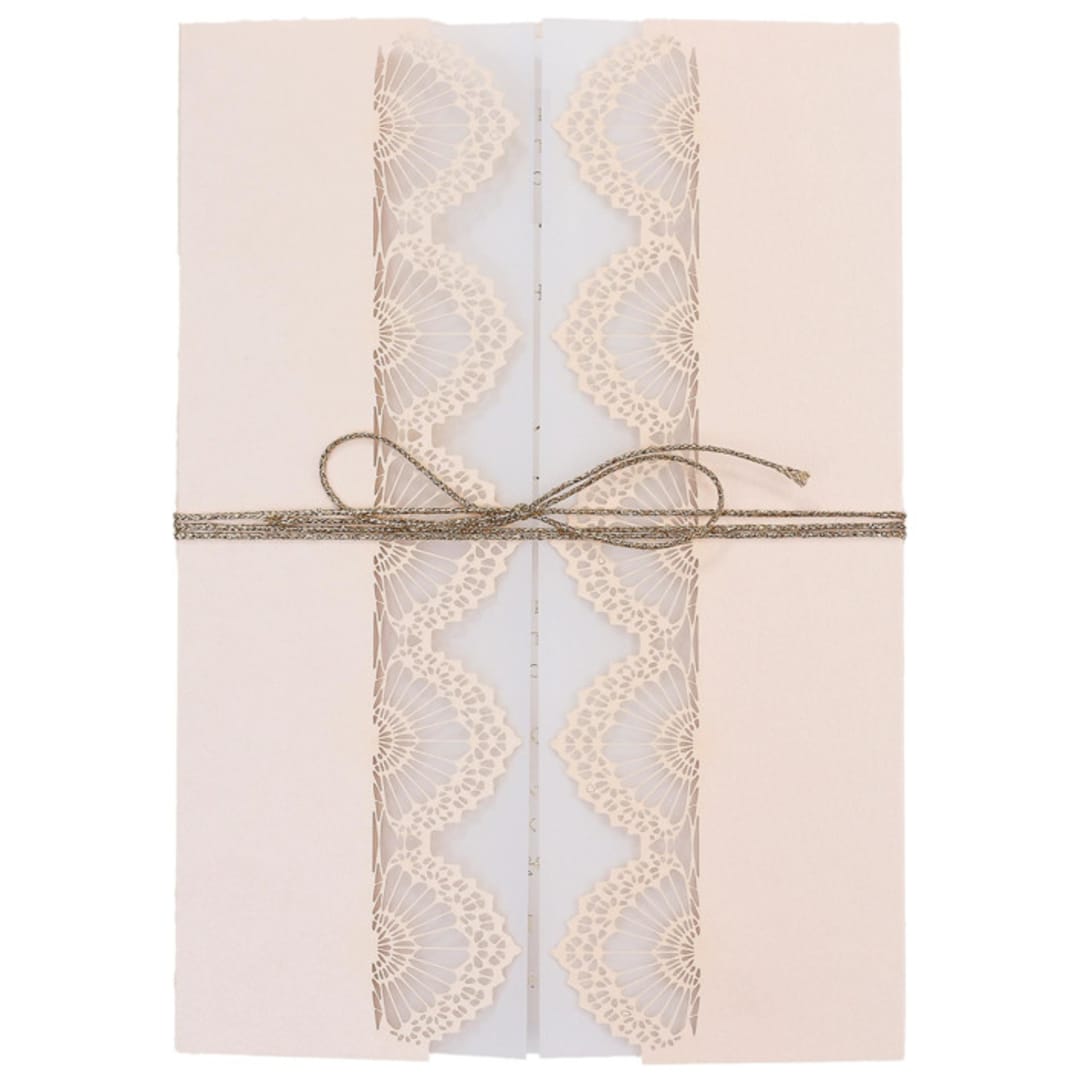 "Peach Laser Cut Invitation Cover for 5x7 Card | Set of 10 | Envelopes Included" - Invitation Jackets and Overlays in pink by Self Stationery