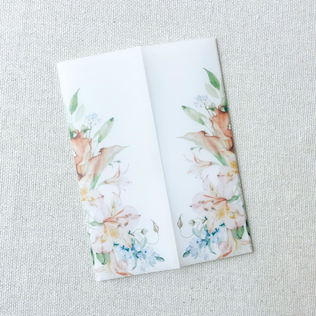 "Blushing Lilies Vellum Jackets | Set of 10" - Invitation Jackets and Overlays in multicolor by Megan Tendler