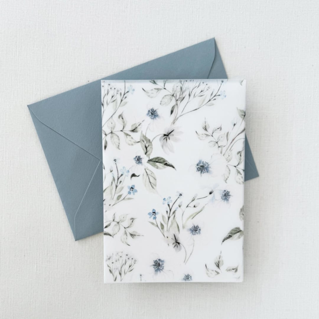 "Dusty Blue Wildflower Wedding Invitation Jacket | Set of 10" - Invitation Jackets and Overlays in blue by Eva Friesen