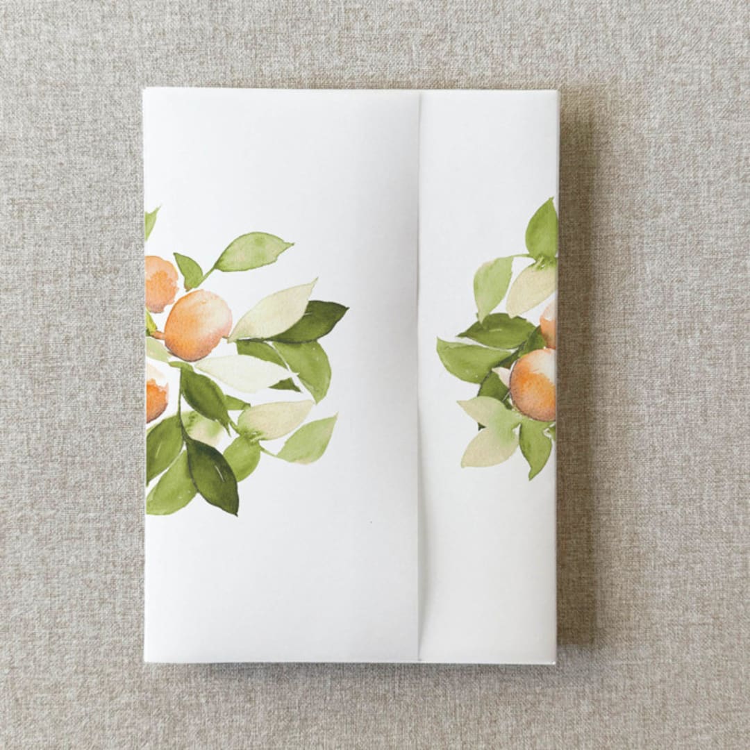 "Oranges Vellum Jacket for Wedding Invitations | A7 | Set of 10" - Invitation Jackets and Overlays in orange by Cotton and Bow
