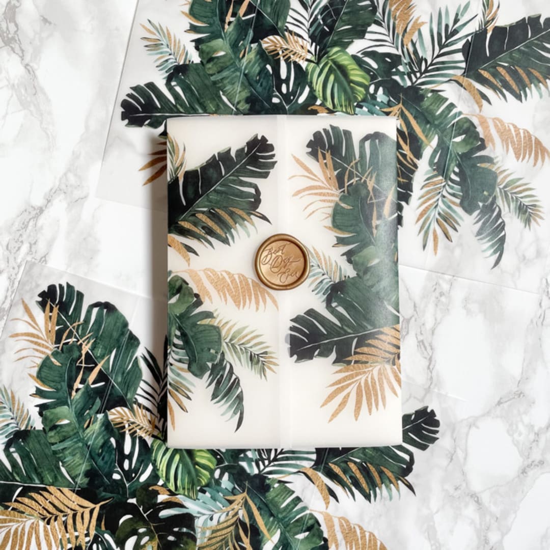Tropical Faux Gold Foil Greenery Vellum Wraps (10 pack)