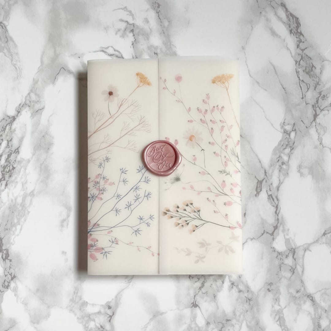 "Pink Wildflower Vellum Jacket for Wedding Invitations (10 Pack)" - Invitation Jackets and Overlays in clear by Carley Zuercher
