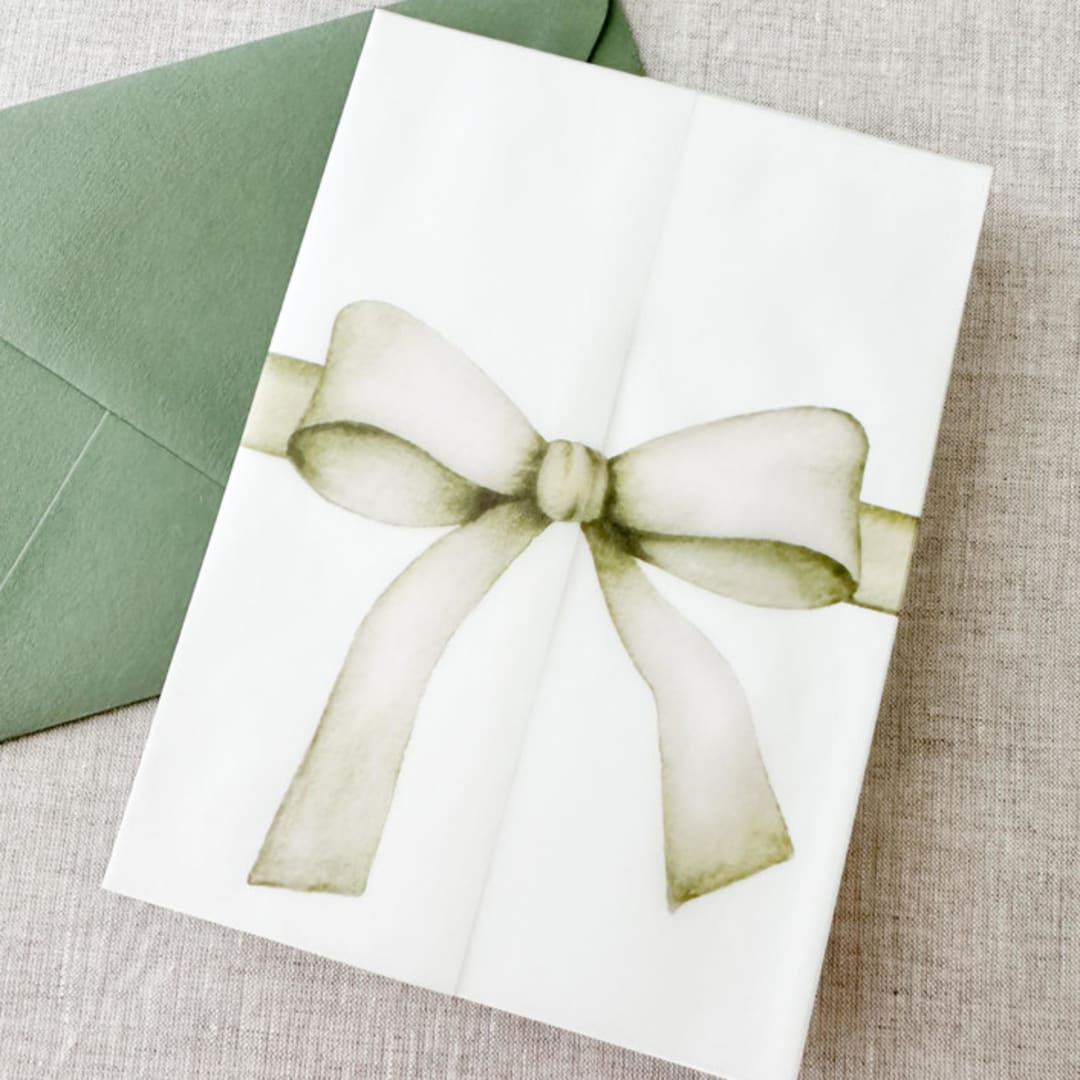 "Customizable color watercolor bow vellum jacket | Set of 10" - Invitation Jackets and Overlays in multicolorassorted-colors by Maria Ferrer G.