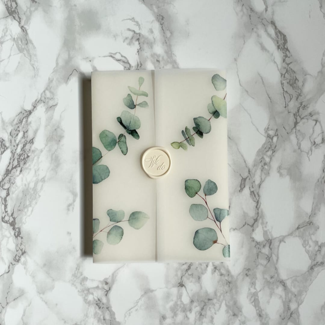 "Eucalyptus Vellum Wrap (10 pack)" - Invitation Jackets and Overlays in clear by Carley Zuercher