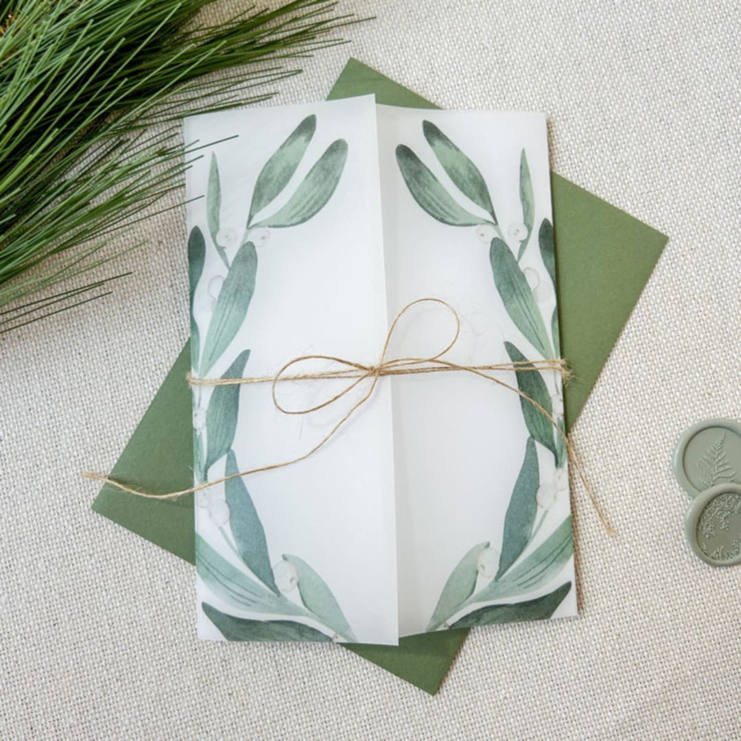 "Winter Berries Vellum Jacket | Set of 10" - Invitation Jackets and Overlays in green by Megan Tendler