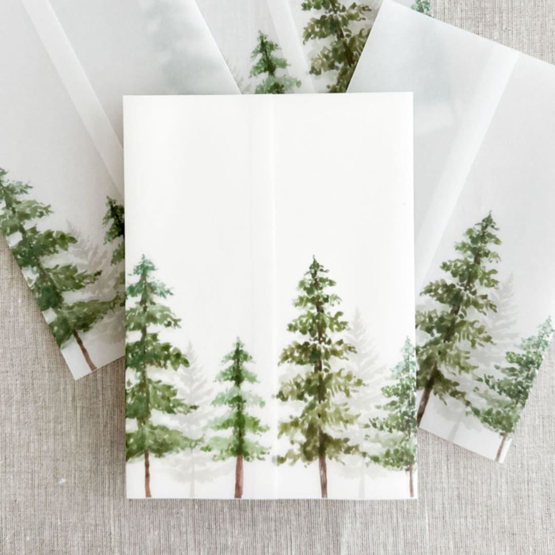 "Pine forest vellum wraps for 5x7 invitations | Set of 10" - Invitation Jackets and Overlays in multicolorassorted-colors by Maria Ferrer G.
