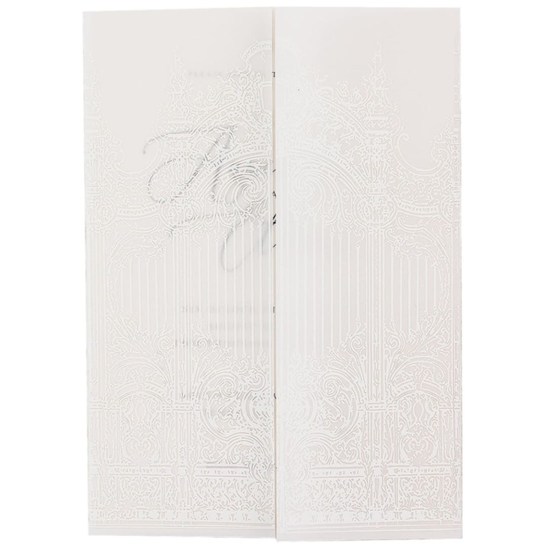 "Baroque Gate Garden Design Wedding Vellum Jacket, Custom Color, White Print, Set of 10" - Invitation Jackets and Overlays in white by Self Stationery