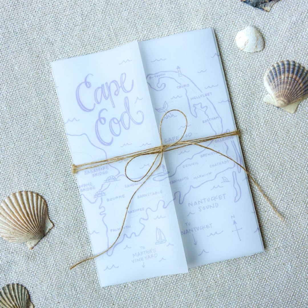 "Cape Cod Vellum Jackets | Set of 10 | Pink & Neutral Color Options" - Invitation Jackets and Overlays in multicolor by Megan Tendler