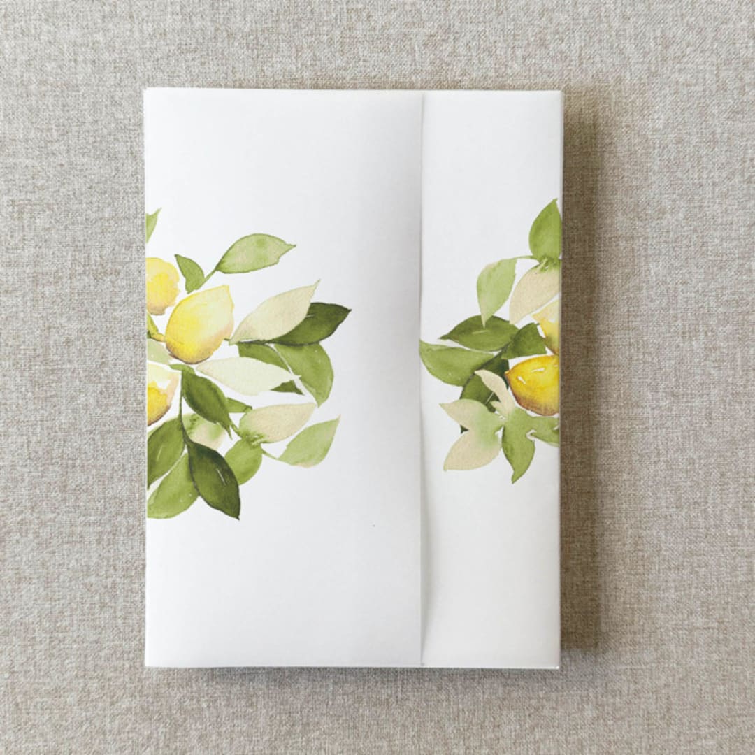 "Lemon Vellum Jacket for Wedding Invitations | A7 | Set of 10" - Invitation Jackets and Overlays in yellow by Cotton and Bow