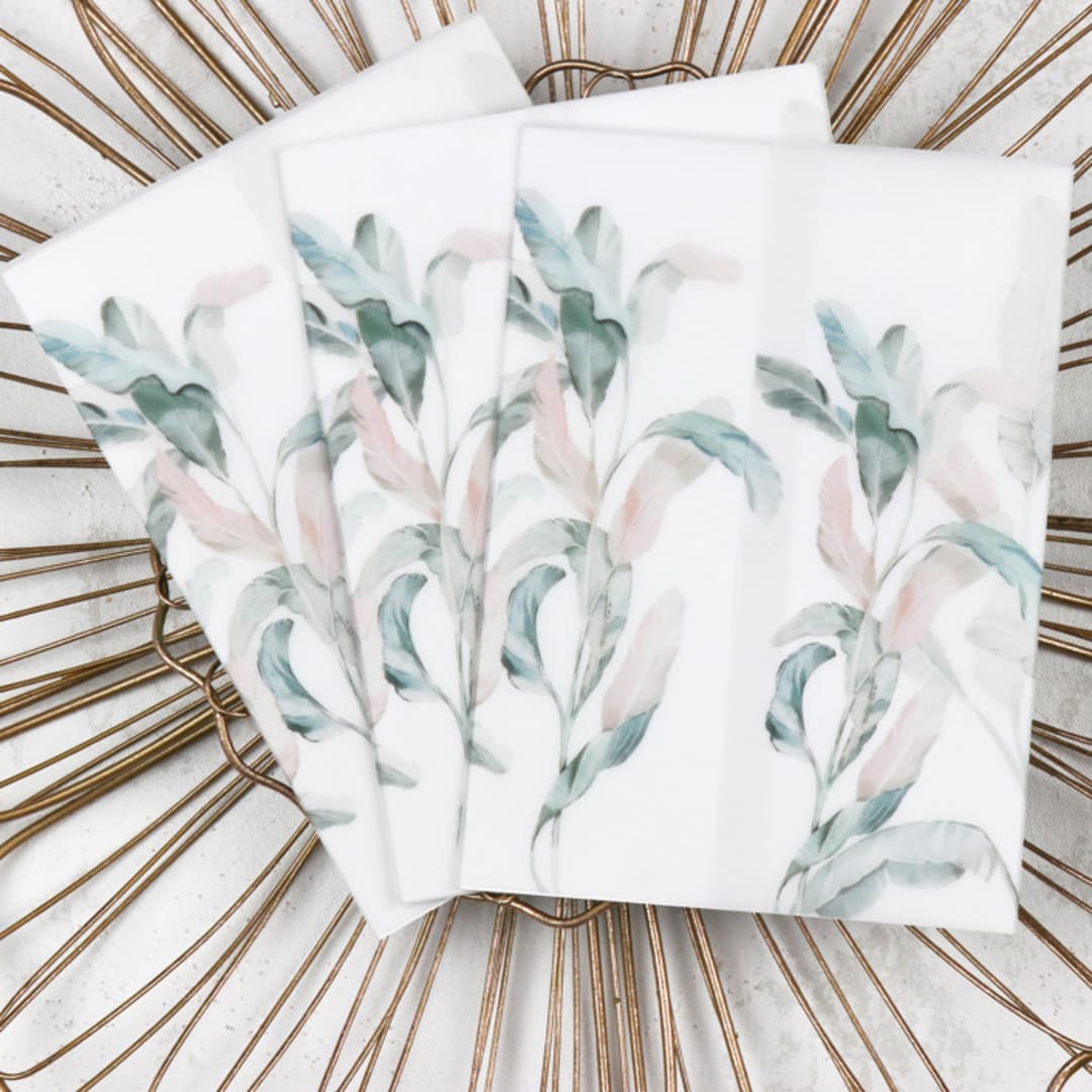 Tropical Blush and Teal Leaves Vellum Jackets | Size 5x7 | Set of 25