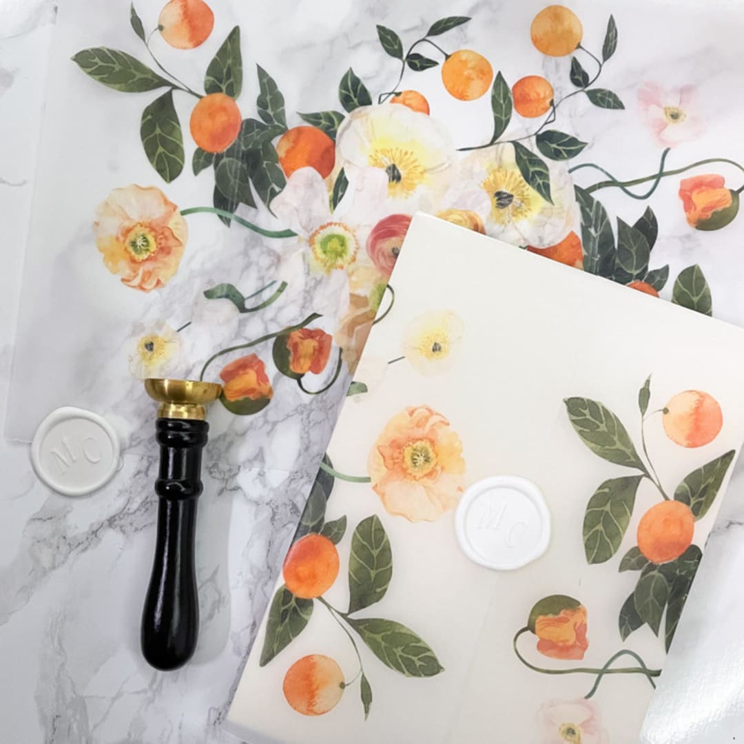 "Orange Floral Vellum Jacket (10 Pack)" - Invitation Jackets and Overlays in clear by Carley Zuercher