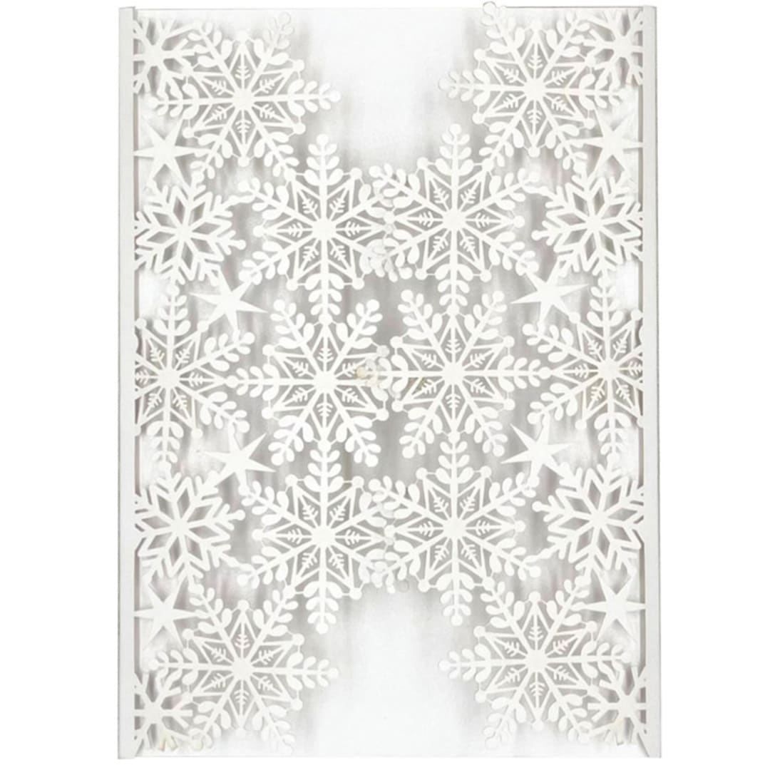 "White Metallic Laser Cut Snowflakes Covers | Set of 10 | Envelopes Included" - Invitation Jackets and Overlays in white by Self Stationery