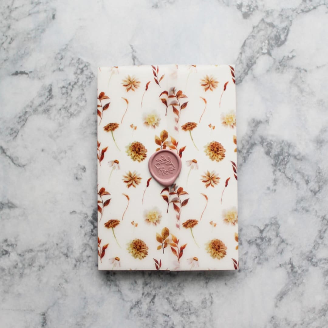 "Bohemian Floral Patter Vellum Wraps | Set of 10 Vellum Jackets" - Invitation Jackets and Overlays in beige by Nikki Turner