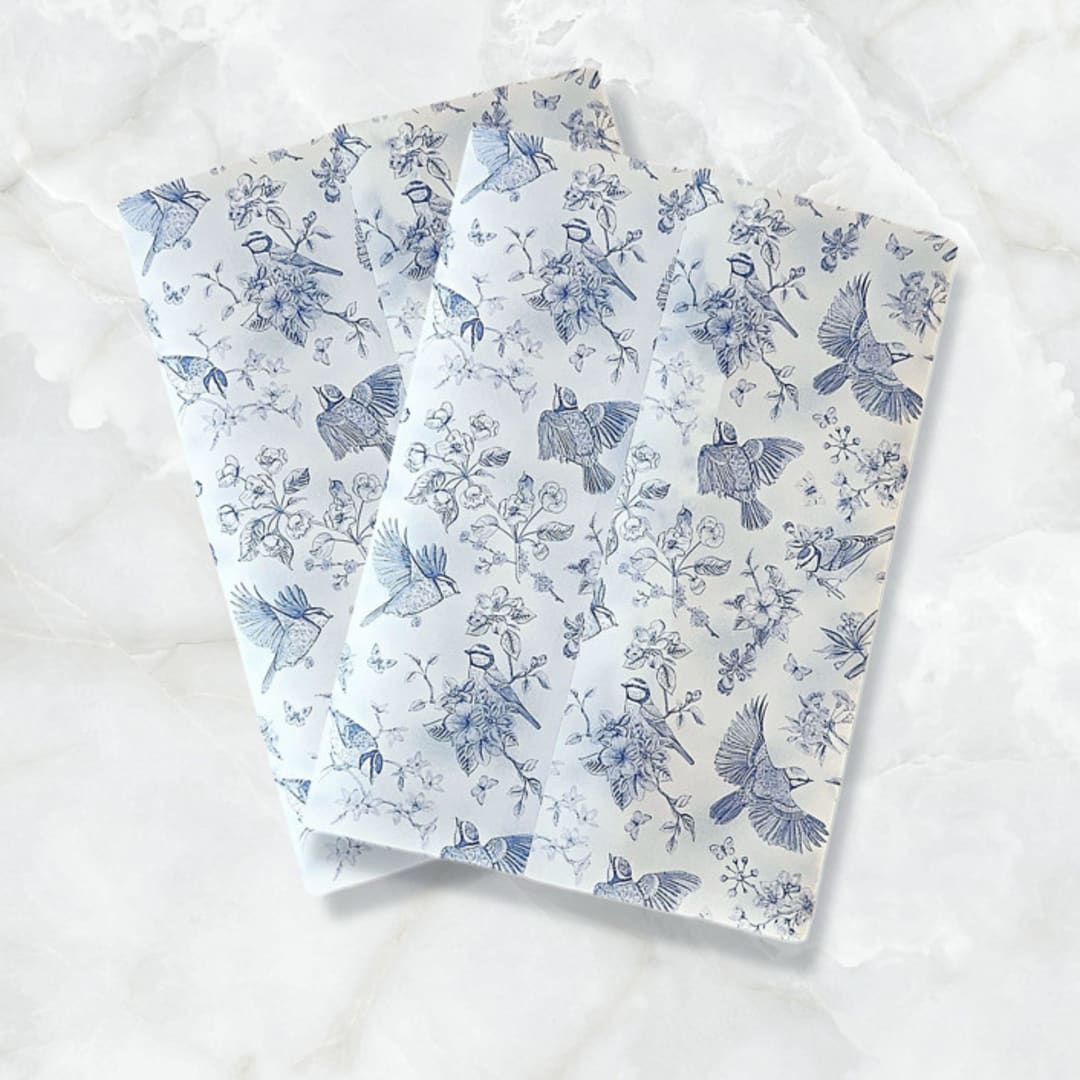 "Blue Chinoiserie Vellum Jackets (Set of 10)" - Invitation Jackets and Overlays in blue by Caroline Russo