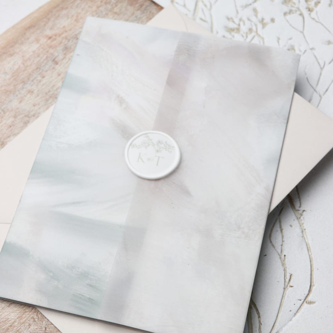 Blue and Blush Brush Stroke Vellum Jackets | Set of 25