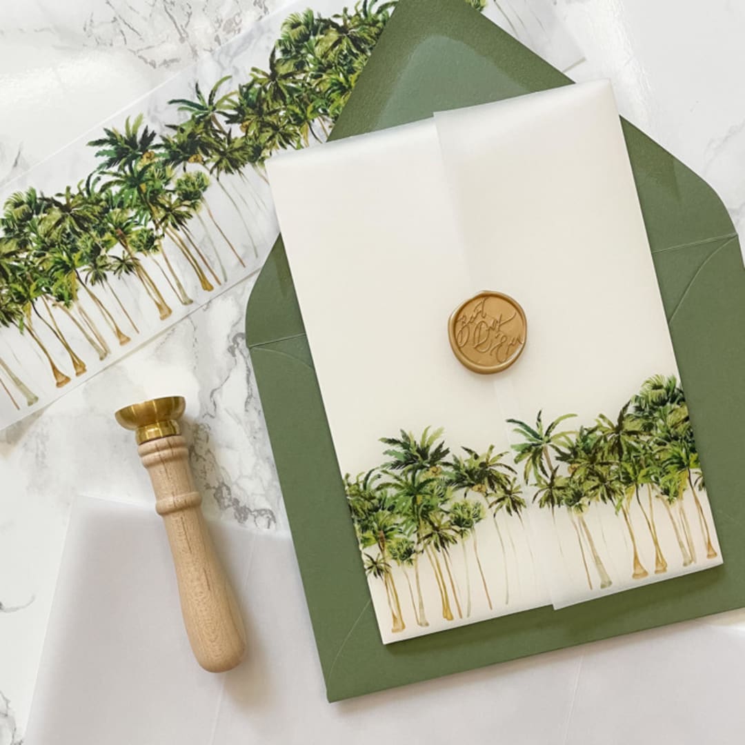"Palm Tree Vellum Jacket for Wedding Invitations (10 Pack)" - Invitation Jackets and Overlays in green by Carley Zuercher