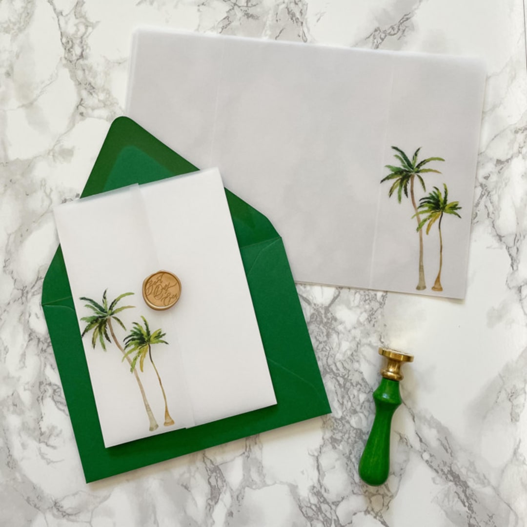 "Simple Palm Tree Vellum Jacket for Wedding Invitations (10 Pack)" - Invitation Jackets and Overlays in clear by Carley Zuercher