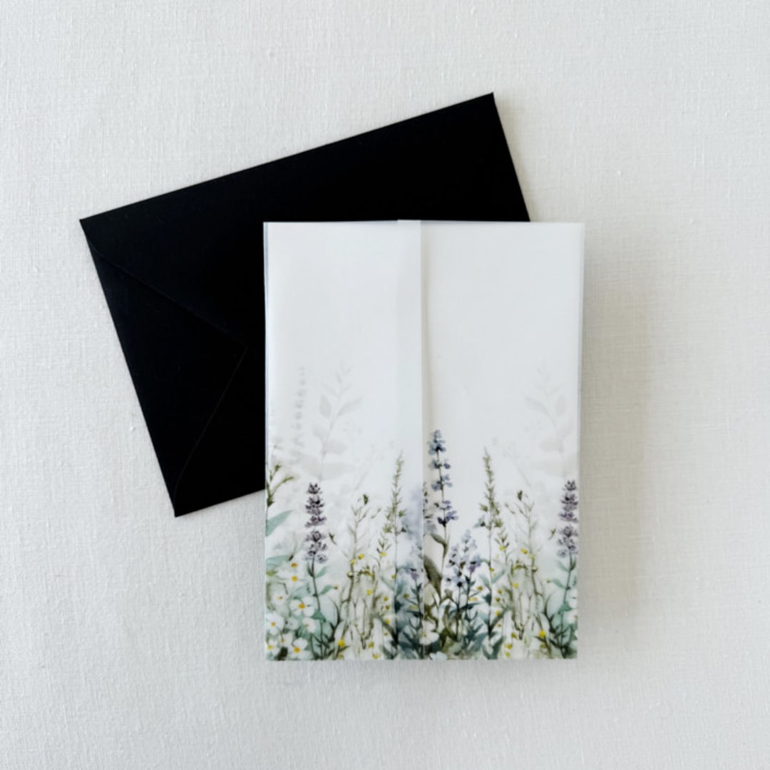 "Green Botanical Garden Floral Printed Vellum Wrap For 5x7 Card | Pack Of 10" - Invitation Jackets and Overlays in green by Eva Friesen