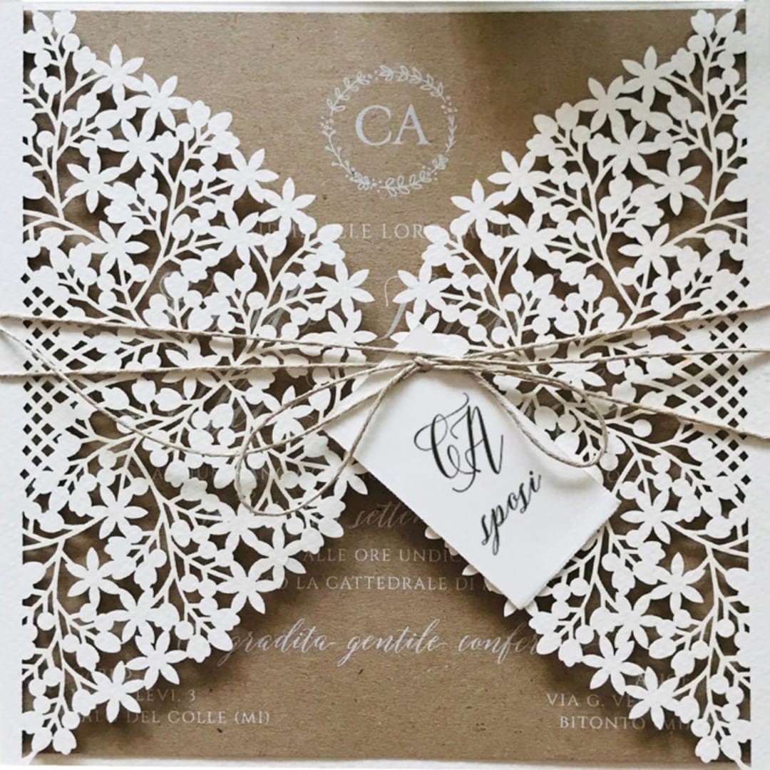 "Custom Floral Laser Cut Elegant Cover | Set of 10 | Envelopes Included" - Invitation Jackets and Overlays in white by Self Stationery