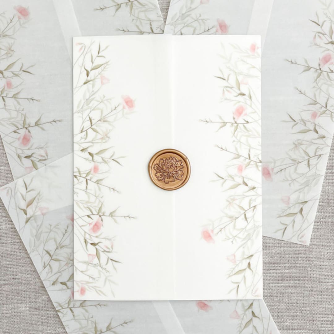 "Blush wildflowers vellum wraps for 5x7 invitations | Set of 10" - Invitation Jackets and Overlays in multicolorassorted-colors by Maria Ferrer G.