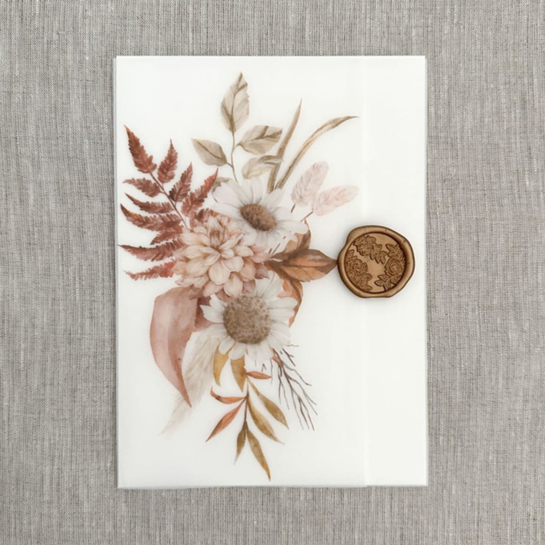 Fall florals vellum wrap for A7 (5"x7") invitations | Set of 10