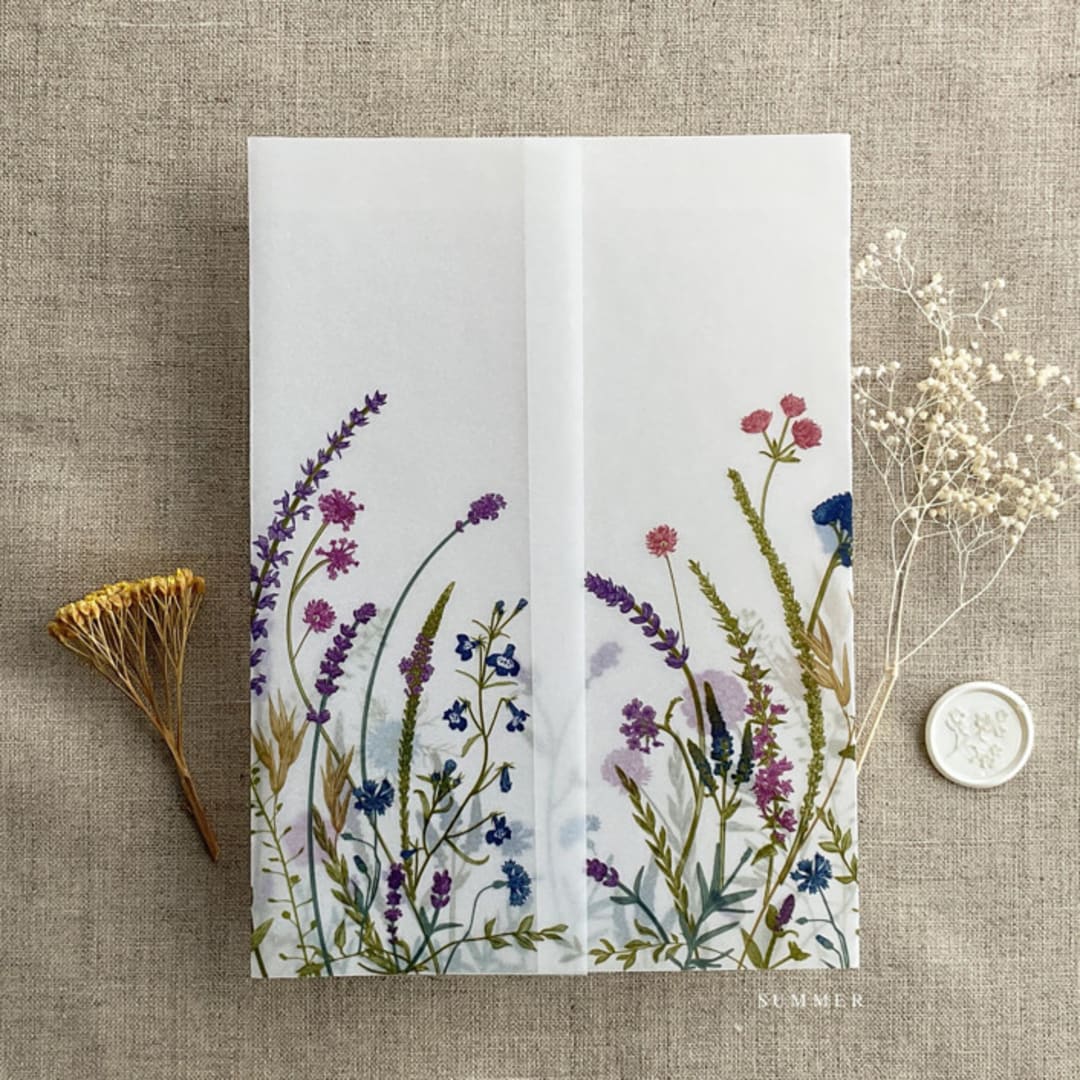"Colorful English botanical garden floral printed vellum wrap for 5x7 card | pack of 10" - Invitation Jackets and Overlays in multicolorassorted-colors by Ivory Invitations