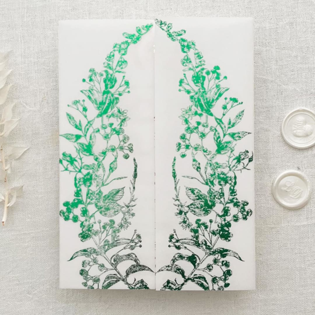 Flowers Real Green Foil Stamping on Vellum Jackets, Set of 10