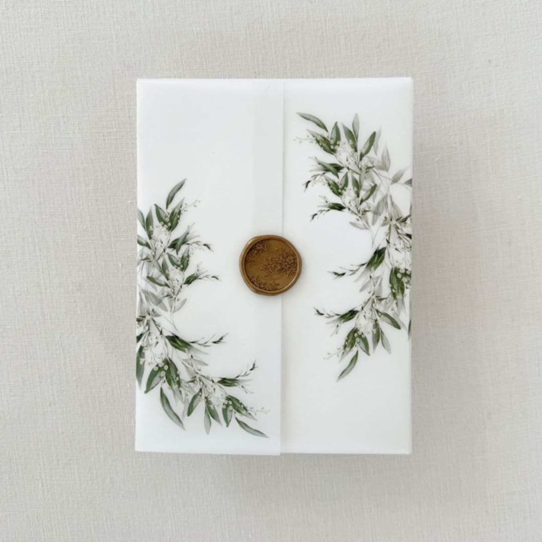"Greenery Floral Vellum Jacket for Wedding Invitations | Set of 10" - Invitation Jackets and Overlays in green by Eva Friesen