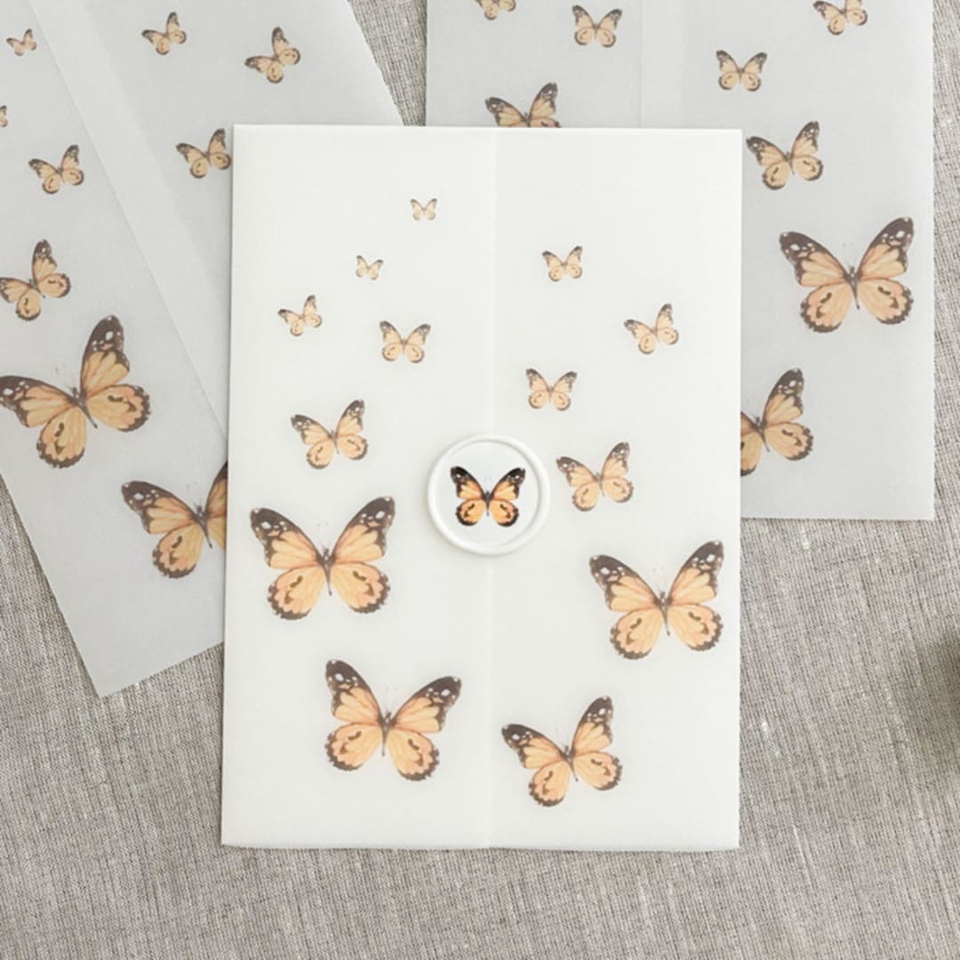 "Monarch butterfly vellum wrap for invitations | Set of 10" - Invitation Jackets and Overlays in multicolorassorted-colors by Maria Ferrer G.