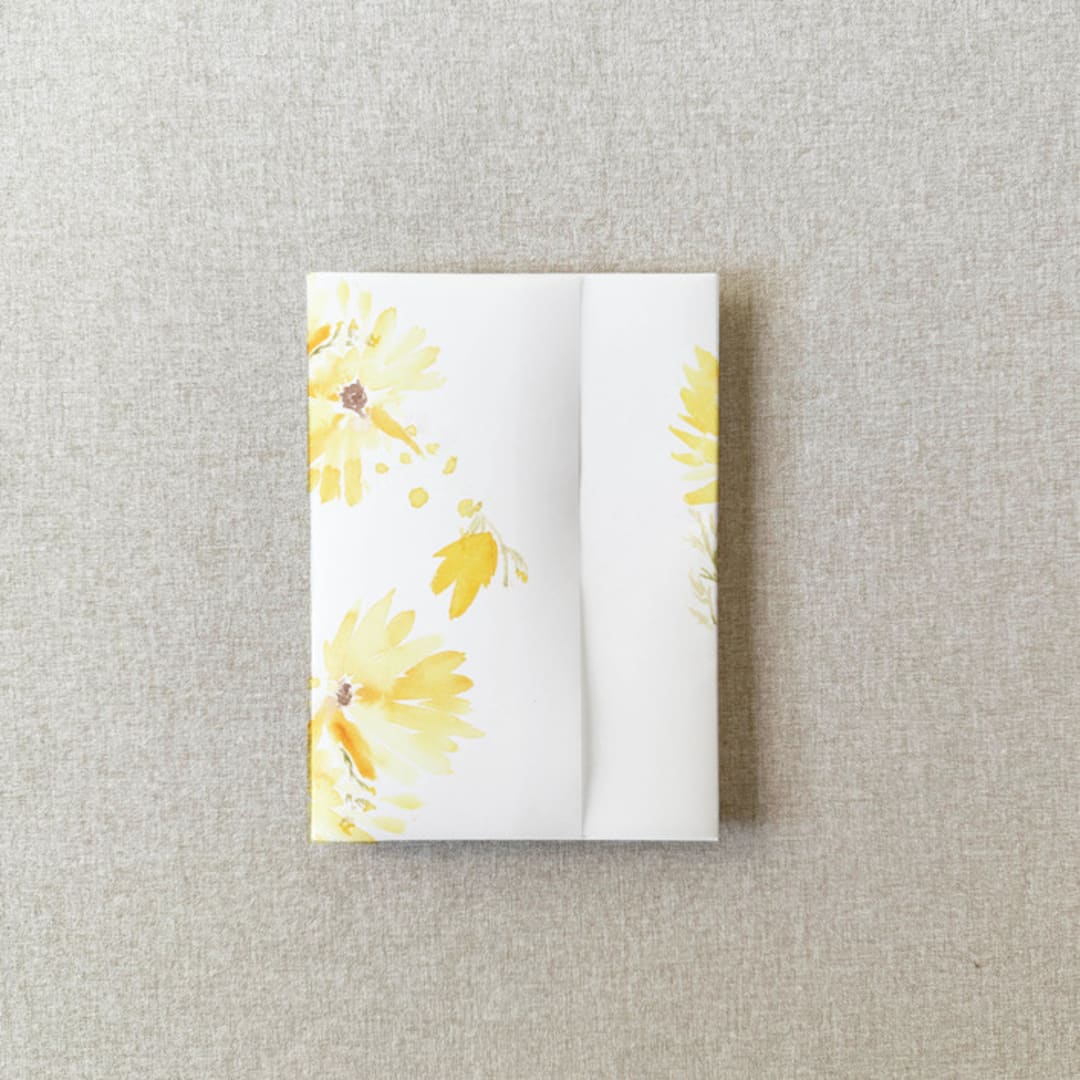 "Rustic Sunflower Vellum Jacket for Wedding Invitations | A7 | Set of 10" - Invitation Jackets and Overlays in yellow by Cotton and Bow