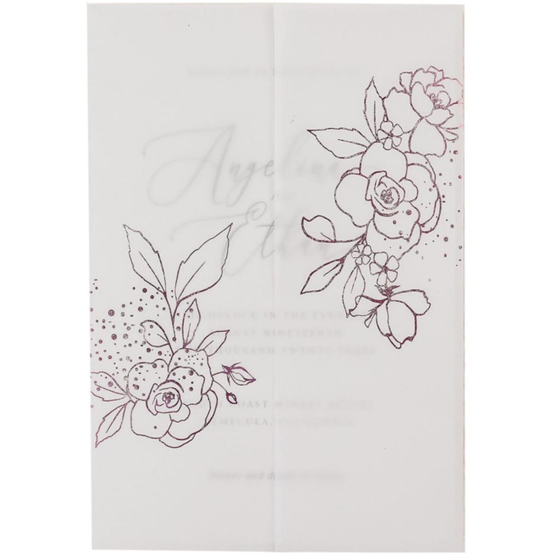 Modern Vellum Jacket Real Pink Foil Stamping Roses, Set of 10
