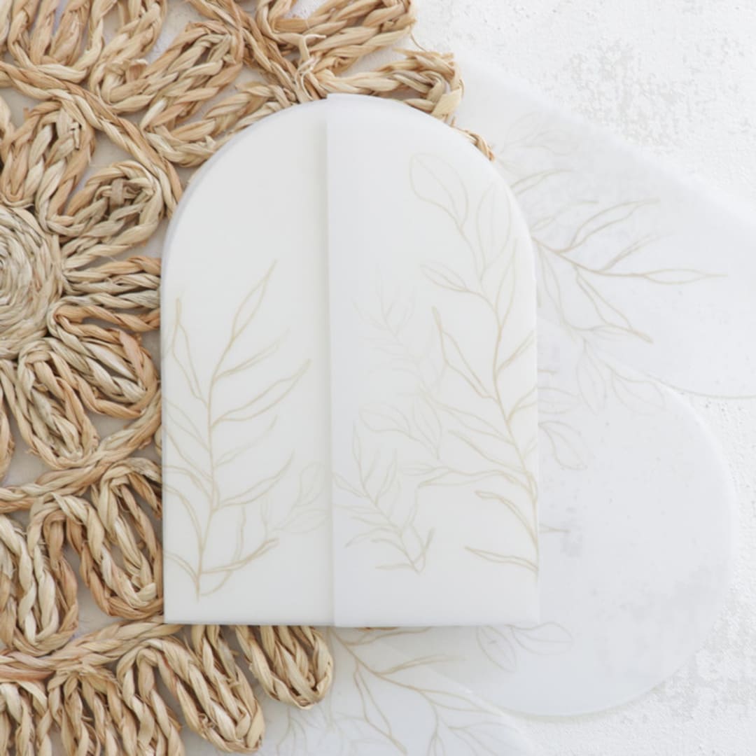 Gold Leaf Stems Arch Vellum Jackets | Size 5x7 | Set of 25