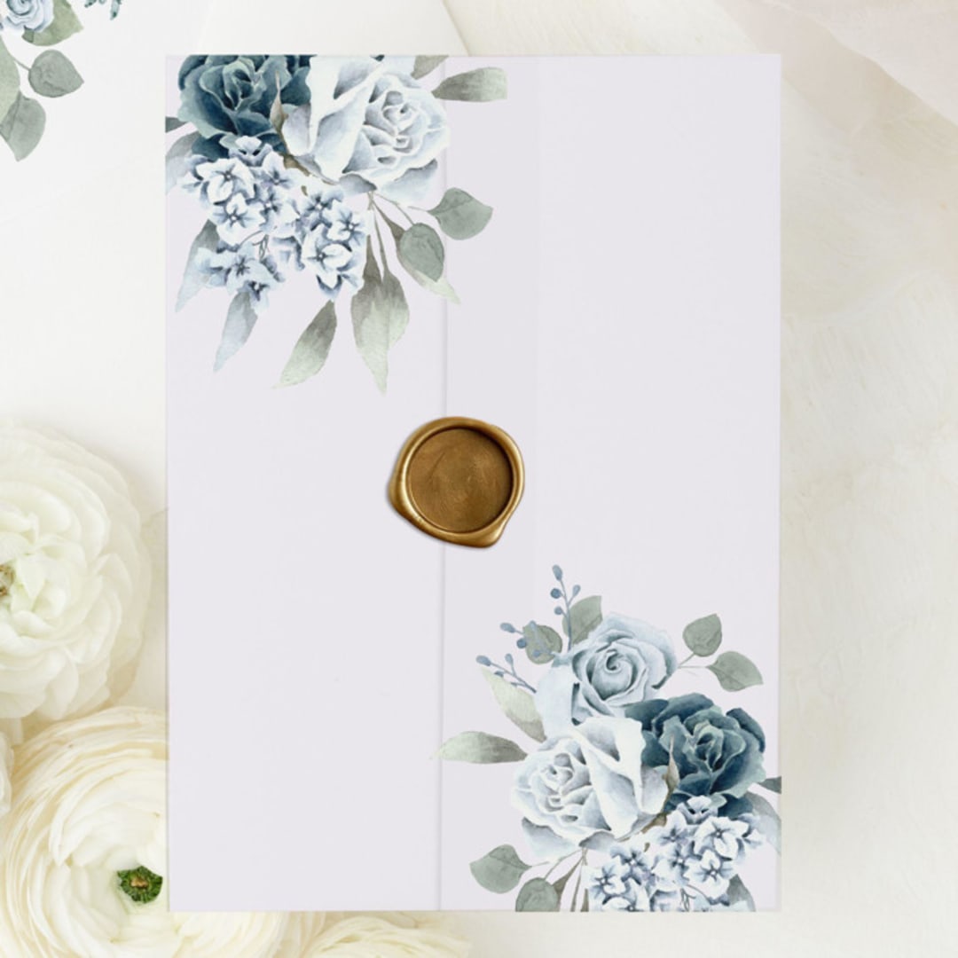 "Dusty Blue Floral Vellum | Set of 10 Vellum Jackets" - Invitation Jackets and Overlays in blue by Nikki Turner
