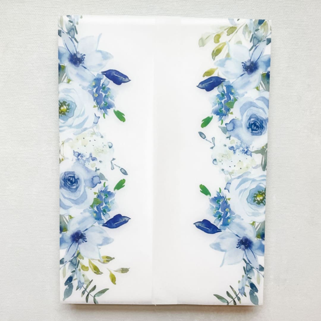 "Something Blue | Set of 10 Floral Vellum Jackets" - Invitation Jackets and Overlays in clear by Nikki Turner