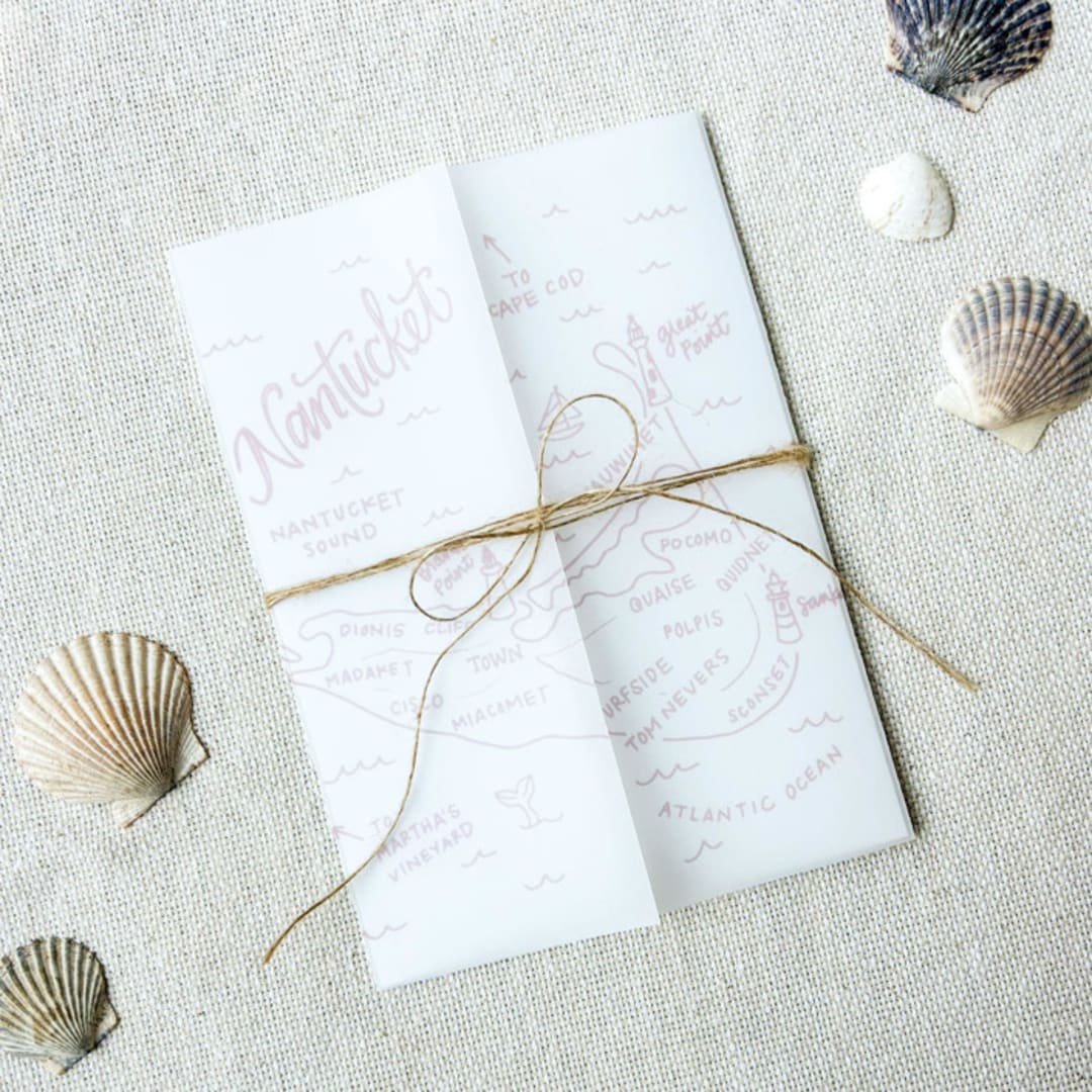 "Nantucket Vellum Jackets | Set of 10 | Pink & Neutral Color Options" - Invitation Jackets and Overlays in multicolorassorted-colors by Megan Tendler