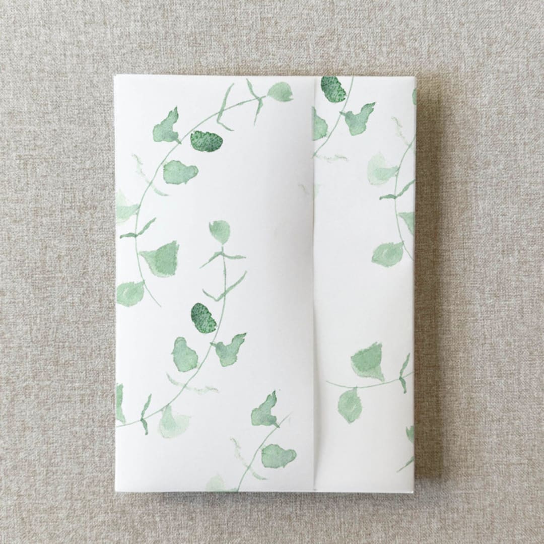 "Rustic Eucalyptus Vellum Jacket for Wedding Invitations | A7 | Set of 10" - Invitation Jackets and Overlays in green by Cotton and Bow