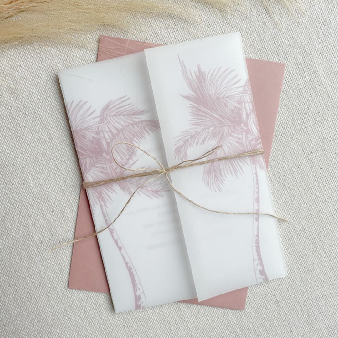 "Grand Palms Vellum Jacket | Set of 10 | Neutral and Pink Color Options" - Invitation Jackets and Overlays in multicolorassorted-colors by Megan Tendler