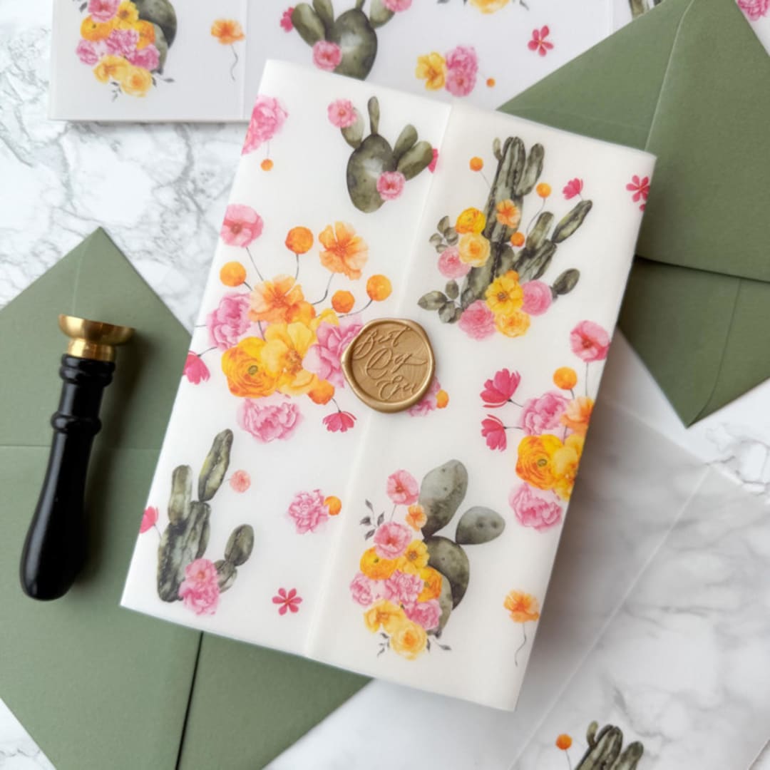 "Pink and Yellow Desert Cactus Vellum Jacket (10 Pack)" - Invitation Jackets and Overlays in clear by Carley Zuercher