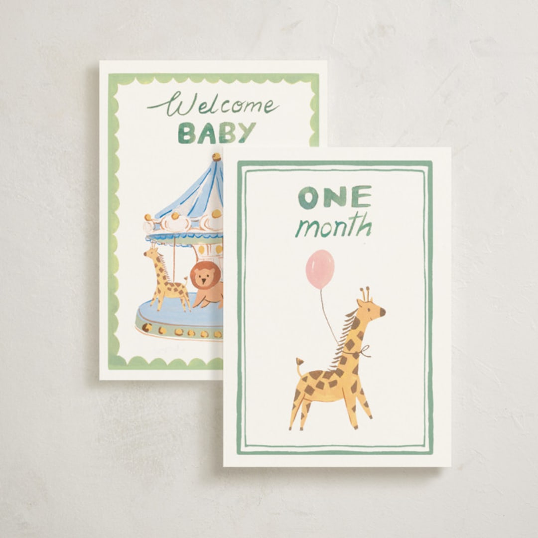 "Fun Zoo Animals" - Baby Milestone Cards in Multi by Teju Reval - Front