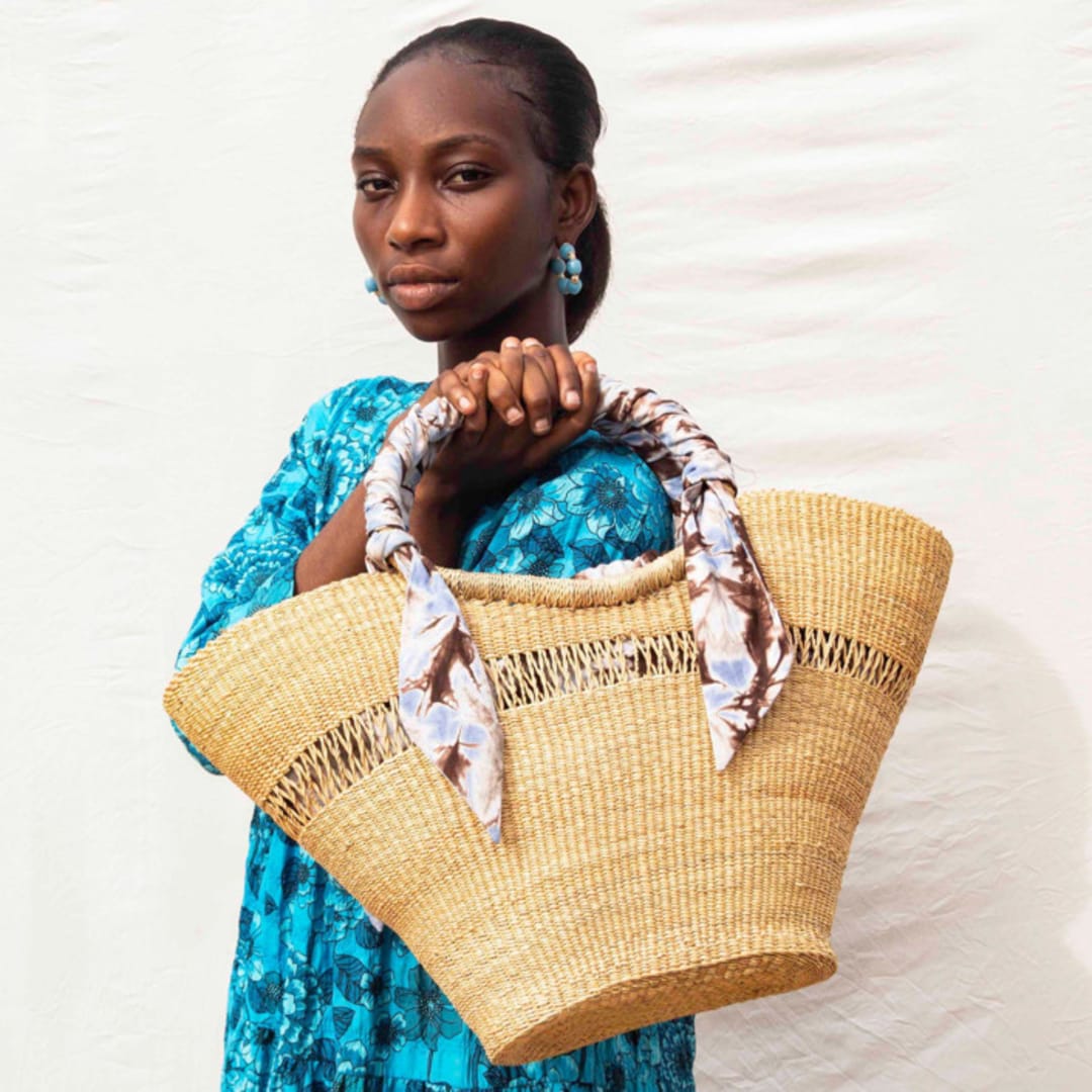 "Butterfly Bag Natural Medium in Brown/Light Blue/White" - Decorative Storage in natural by AKETEKETE